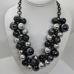 Black And Silver Tone Beaded‎ Statement Necklace